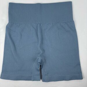 OQQ Women's Ribbed Bike Shorts in Blue yoga gym activewear Large